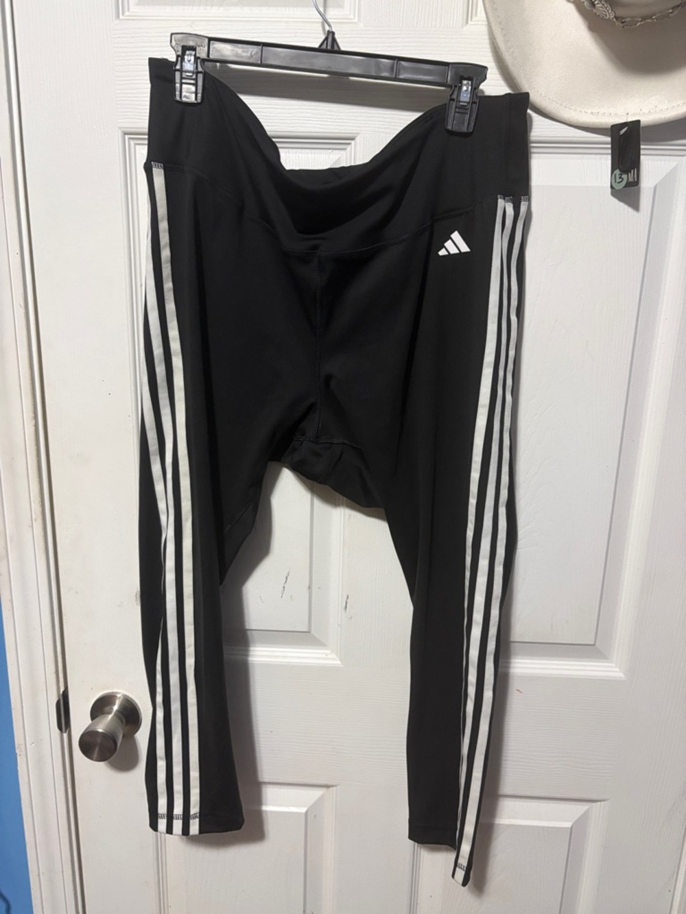 adidas Black Leggings with White Three-Stripe Side Detail